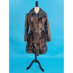 Vintage 70s Faux Fur Coat Groovy Black and Brown Fuzzy Jacket